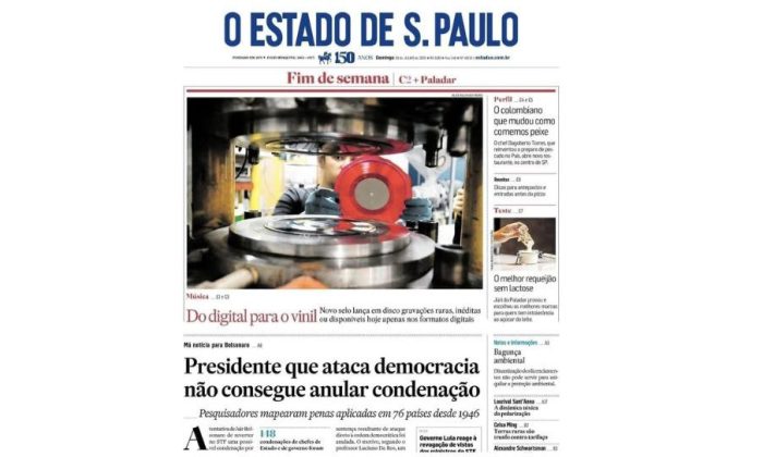 Capa do Estadão neste domingo (20/07)