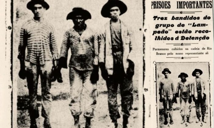 O preso marcado na foto com o número 1 é "Pau de agasalhar urubu", o 2 é "Manoel Preto" e o 3 ´´e "Fato de Cobra" (Reprodução do Jornal Pequeno/PE, de 14 de março de 1925)