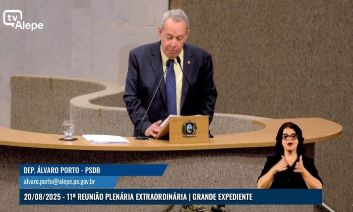 Presidente da Assembleia Legislativa de Pernambuco, Álvaro Porto (PSDB), em discurso nesta quarta-feira (TV Alepe/Reprodução do YouTube)