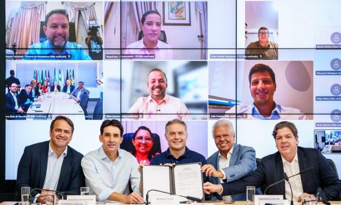 Solenidade foi em Brasília. Raquel Lyra e João Campos participaram do Recife, por videoconferência (Foto: Michel Corvello/MT)