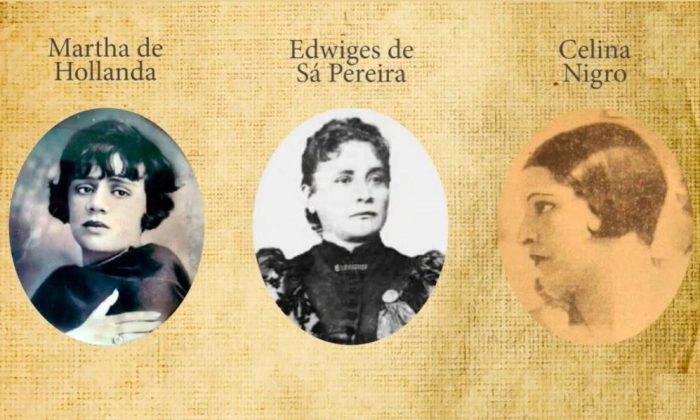 Martha, fundadora da Cruzada Feminista Brasileira, em 1931; Edwiges, a 1ª mulher a entrar na Academia Pernambucana de Letras, em 1920; Celina, soprano de sucesso internacional (Arte: TRE-PE)