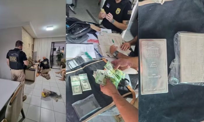 Polícia encontrou dinheiro em moedas estrangeiras e duas barras de prata no apartamento de Leonardo Dias (Foto: Polícia Civil/Divulgação/Reprodução G1 Pernambuco)