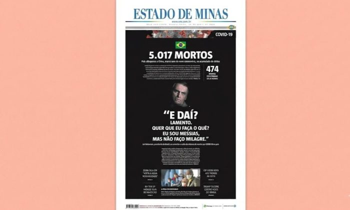Capa do Estado de Minas de 29 de abril de 2020 teve repercussão internacional: "So what?"