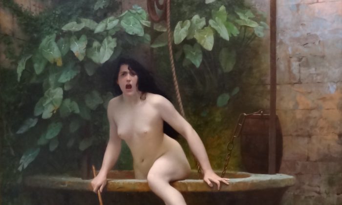 Quadro de Jean-Léon Gérôme: La Vérité sortant du puits armée de son martinet pour châtier l'humanité  (1896)