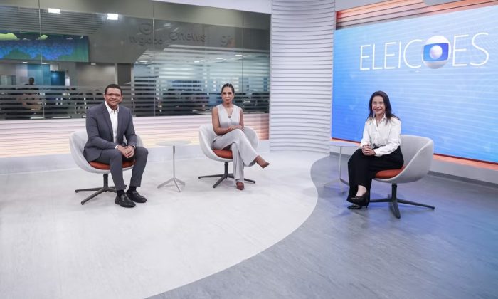 Márcio Bonfim e Maristela Niz com a governadora Raquel Lyra, na TV Globo Nordeste (Foto: Reprodução)