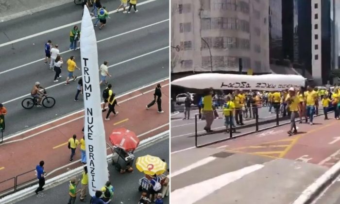Numa tradução livre, "Trump nuke Brazil" significa "Trump, jogue uma bomba nuclear no Brasil" (Foto: Reprodução)